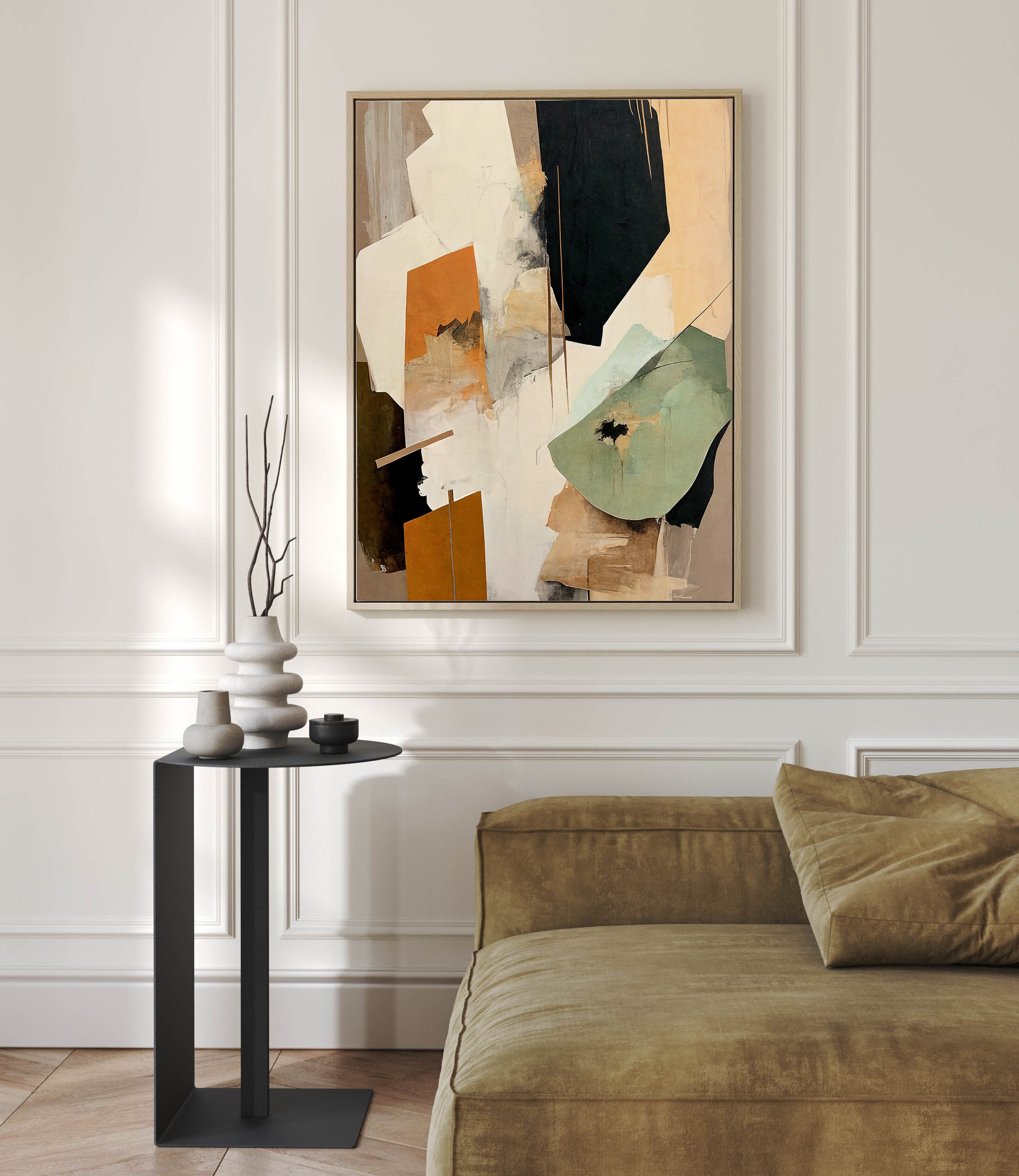 Framed Canvas Print Japandi Abstract Wall Hanging Terracotta Modern Minimalist Art Living Room Decor Wabi Sabi Neutral Wall Art