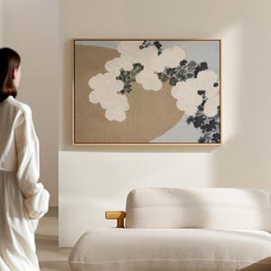 Vintage japanische Wandkunst, gerahmter Leinwanddruck, florale minimalistische Kunst, neutraler Wandbehang, Wabi-Sabi-Wandkunst, Japandi-Druck, abstrakte Blumen