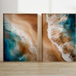Ocean Wall Art Set Of 2 Abstract Beach Print Minimalist Coastal Wall Decor Ocean Waves Aerial Print Abstract Seascape Art