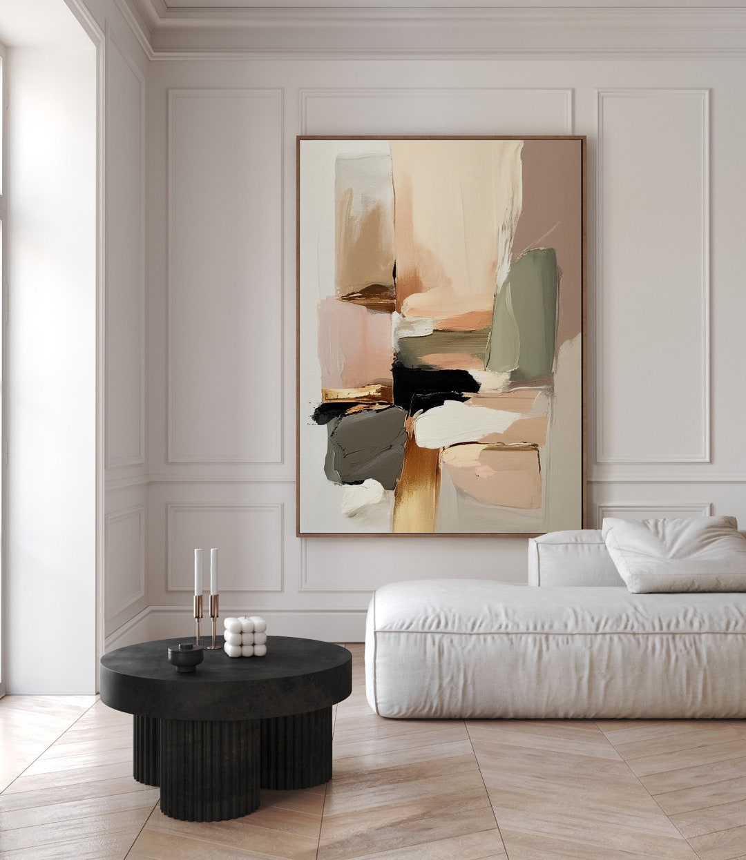 Framed Canvas Print Blush Pink Gold Modern Minimalist Art Contemporary