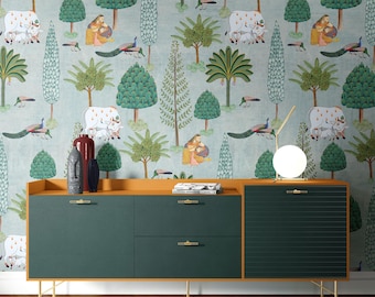 Vintage Indian Wallpaper Mural Peel And Stick Wallpaper Jaipur Garden Wall Mural Tropical Accent Wall Removable Wallpaper Botanical Green