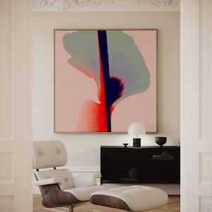 Abstrakter Blumendruck, minimalistisch, gerahmt, quadratisch, rosa, lebendige, farbenfrohe Wanddekoration, ruhiges Rosa, trendige Wandkunst für die Wohnung