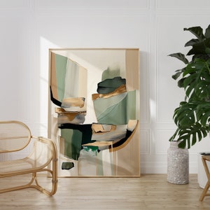 Arte murale contemporanea alla moda rosa cipria oro e verde Arte murale neutra Wabi Sabi Arte murale Japandi Stampa artistica astratta Arte minimalista moderna