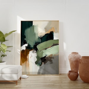 Modernes minimalistisches ästhetisches Plakat Japandi Neutrale Wandkunst salbeigrün Wabi Sabi japanischer Kunstdruck große strukturierte Pinselstriche