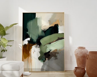 Modern Minimalist Aesthetic Poster Japandi Neutral Wall Art Sage Green Wabi Sabi Japanese Art Print Big Textured Brush Strokes