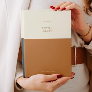 Carnet cartonné personnalisé beige à couverture souple, carnet cartonné avec nom personnalisé terre cuite, papeterie personnalisée, carnet de notes personnalisé moderne à spirales