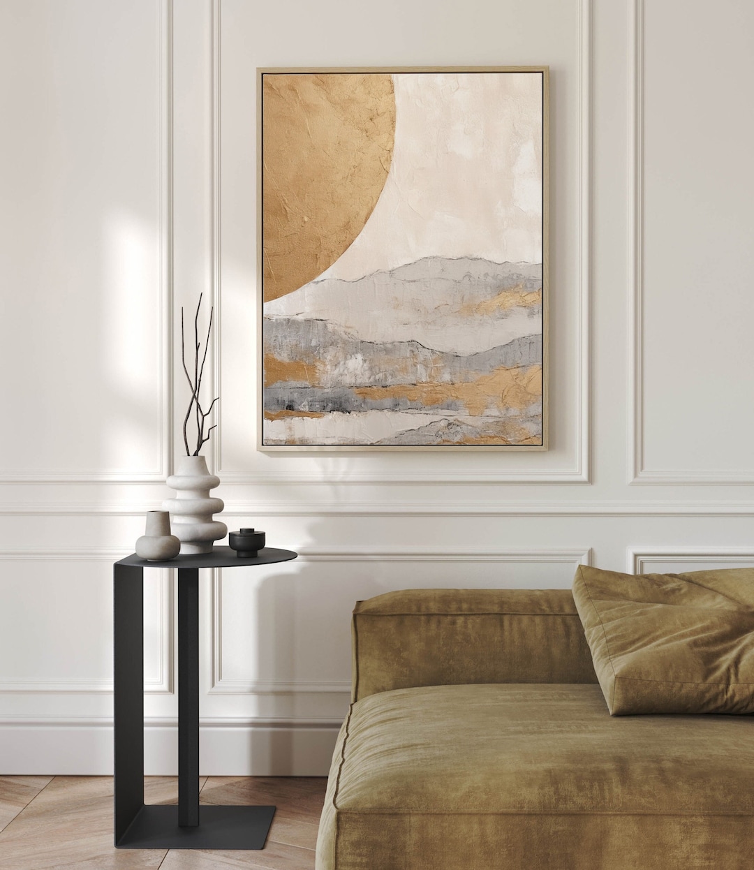 Framed Canvas Print Japandi Neutral Wall Art Wabi Sabi Abstract Beige ...
