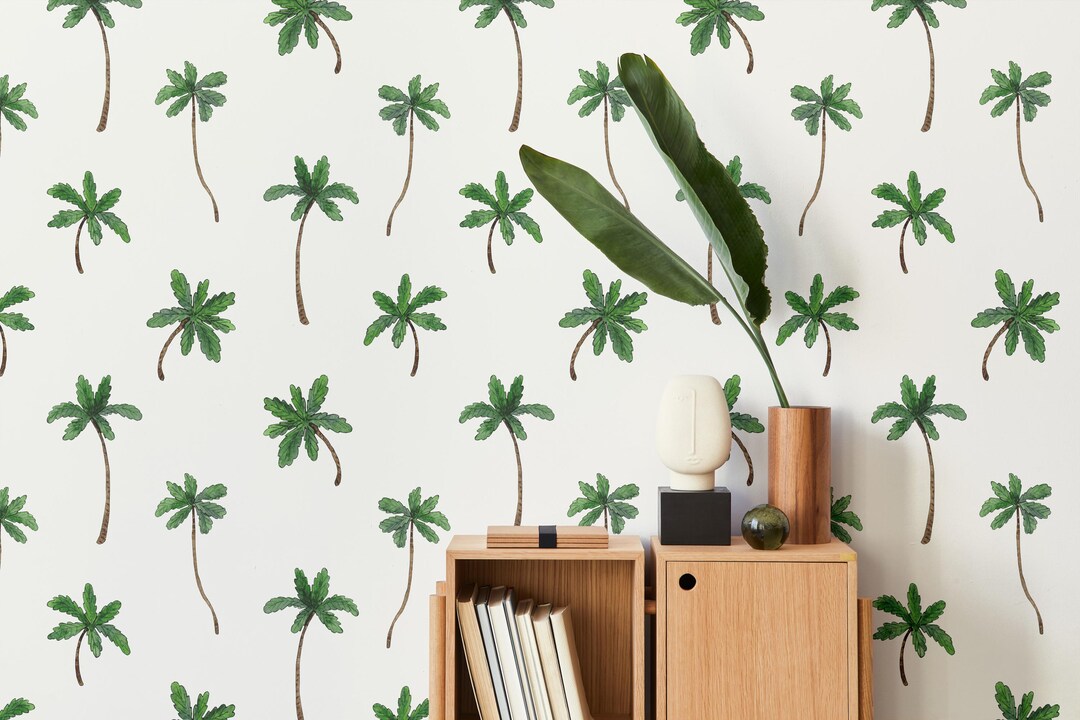 Retro Palm Tree Peel and Stick Wallpaper: Coastal Nursery Wall Mural - Etsy