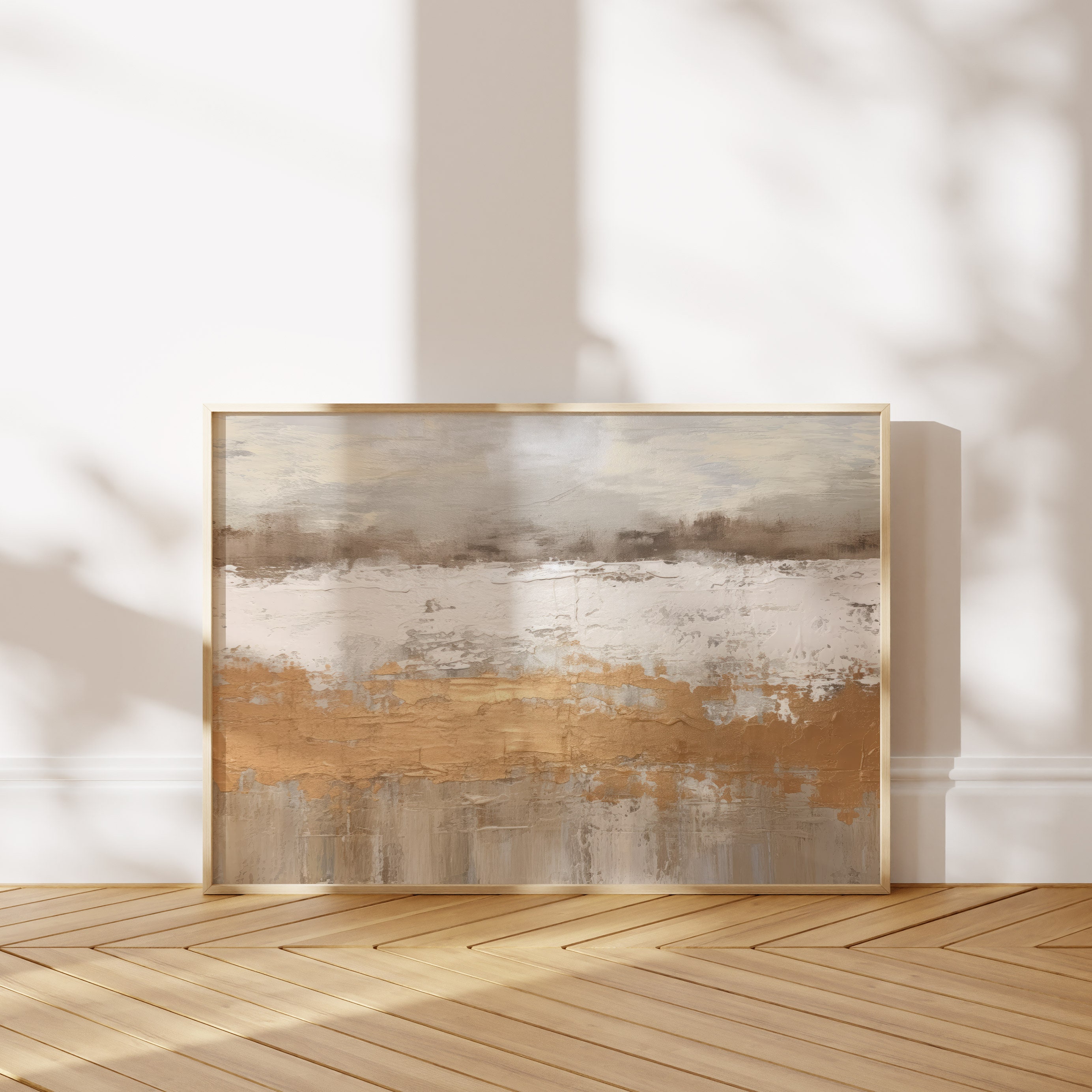 Neutral Minimalist Japandi Art Print Beige Gold Textured Look Aesthetic ...