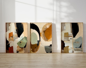 Set van 3 Wabi Sabi neutrale muurkunst Japandi abstracte kunstprint terracotta kleuren moderne minimalistische kunstgalerie muurset