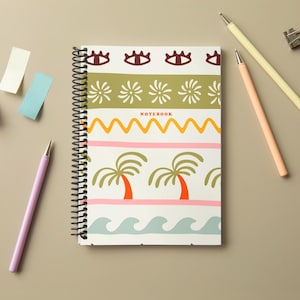 Palm Tree Softcover Notebook Colorful Tropical Hardcover Journal Island Luxe Stationery Gift Summer Girls Trip Journal Beach Vibes Diary