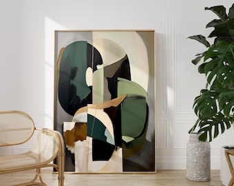 Marron vert foncé et or Art minimaliste moderne Art mural Wabi Sabi neutre Impression d'art abstrait Japandi Art mural contemporain tendance