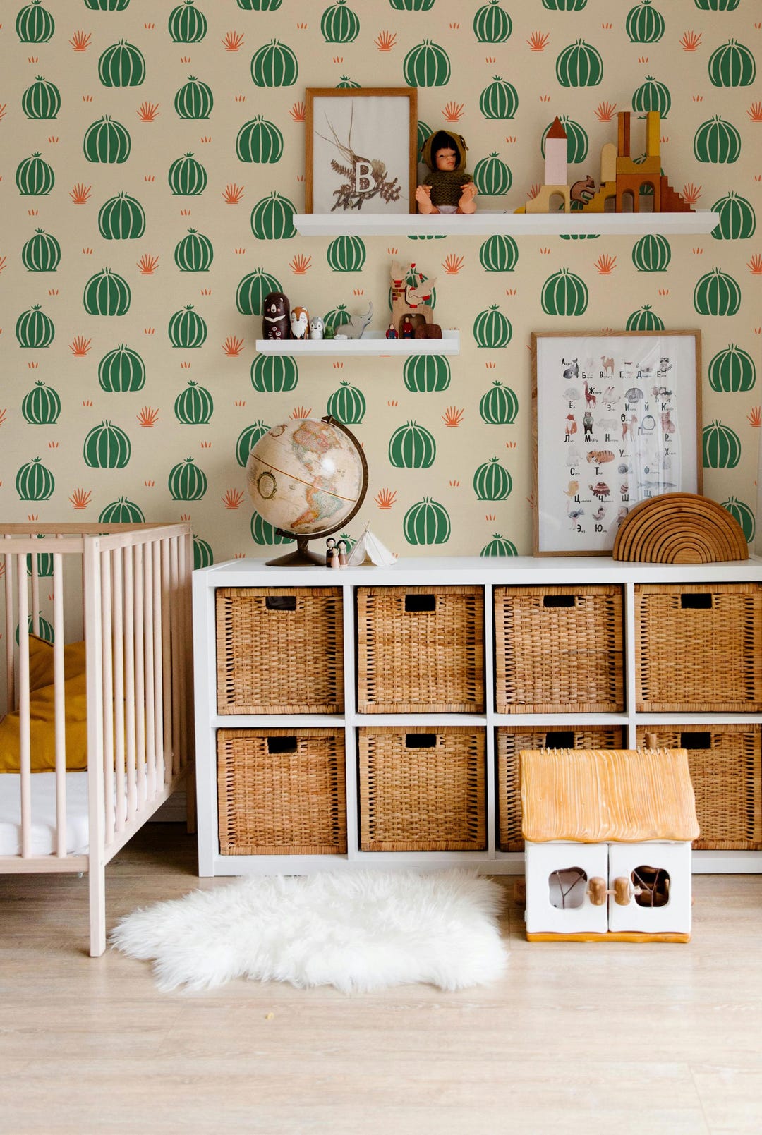 Fun Botanical Nursery Wallpaper - Whimsical Cactus Peel and Stick or ...