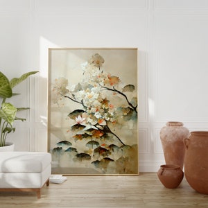 Minimalist Neutral Japandi Art Beige White Sakura Japanese Wall Art Modern Wabi Sabi  Aesthetic Room Decor