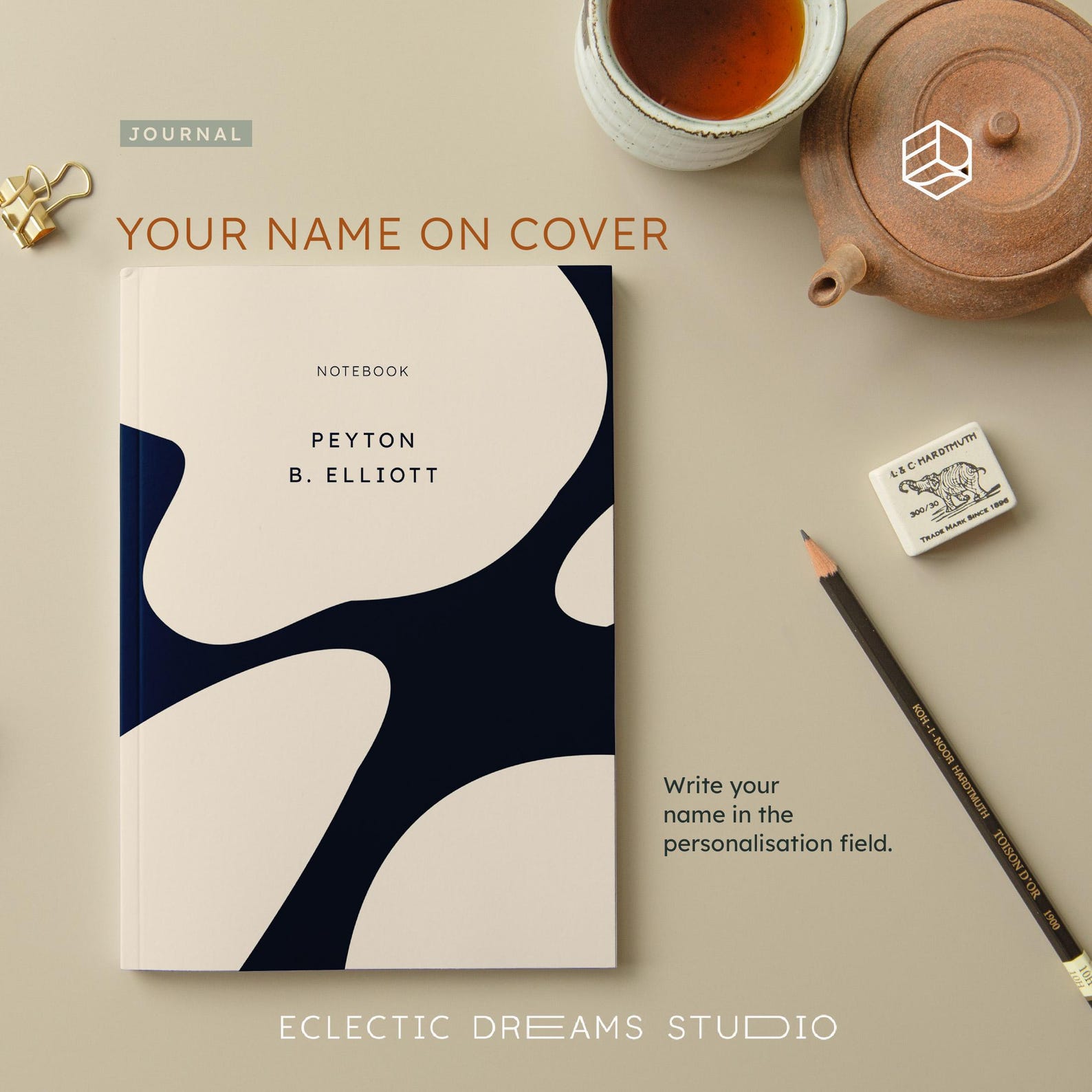 Biege Notebook Modern Beige Notebook With Custom Name Student Planner Spiral Notebook ...