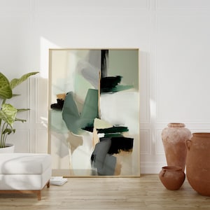Weiches Moosgrün und Gold zeitgenössischen trendigen Wandkunst Neutral Wabi Sabi Wand Kunst Japandi abstrakte Kunst Druck moderne minimalistische Kunst