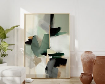Soft Moss Green and Gold Contemporary Trendy Wall Art Neutral Wabi Sabi Wall Art Japandi Abstract Art Print Modern Minimalist Art
