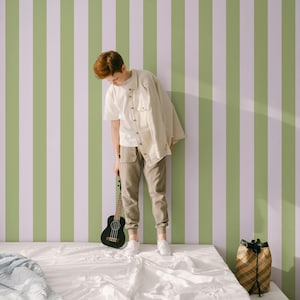 Green Kids Room Wallpaper Peel And Stick Playroom Soft Lila Nursery Wallpaper Stripes Fun Warm Neutral Wall Mural Boys Room Whimsical