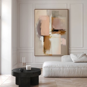 Gerahmte Leinwand Rosa Abstrakt Große Wand Kunst Japandi Neutral Ästhetik Raum Dekor minimalistisch über dem Bett Wandbehang auf grauer Leinwand