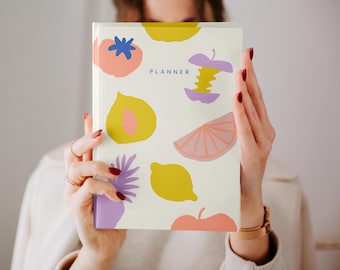 Colorful Fruit Academic Planner Spiral Weekly School Calendar Softcover Whimsical Mid Year Diary Hardcover College Student Gift