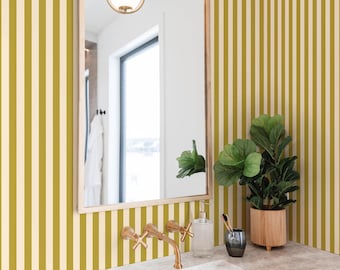 Classic Yellow Striped Wallpaper Peel And Stick Vertical Lines Wallpaper Art Deco Accent Wall Warm Neutral Wallpaper Timeless Interior