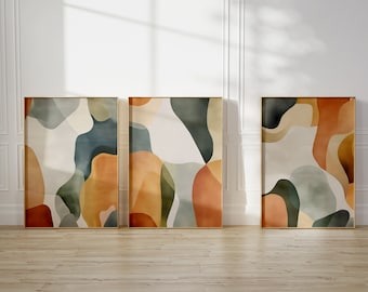 Set of 3 Prints Watercolor Abstract Wall Art Colorful Above Bed Decor Abstract Print Set Extra Large Wall Art