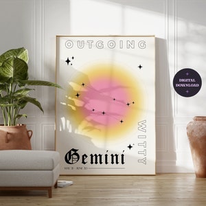 Gemini Zodiac Poster, Gemini Constellation, Gemini Star Sign, Gradient Aura Print, Astrology Wall Art, Trendy Room Decor, DIGITAL DOWNLOAD