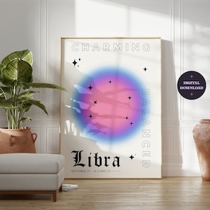 Libra Zodiac Poster, Libra Constellation, Libra Star Sign, Gradient Aura Print, Astrology Wall Art, Trendy Room Decor, DIGITAL DOWNLOAD