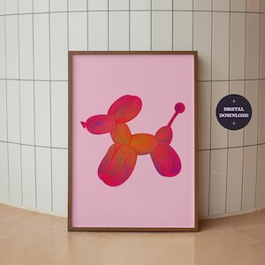 Pink Balloon Animal, Pink and Orange Poster, Hot Pink Preppy Dog, Girly Wall Art, Y2K Aesthetic Room Decor, Funky Wall Art, DIGITAL DOWNLOAD