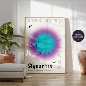 Aquarius Poster, Aquarius Star Sign, Zodiac Wall Art, Gradient Aura Print, Astrology Wall Art, Trendy Room Decor, DIGITAL DOWNLOAD