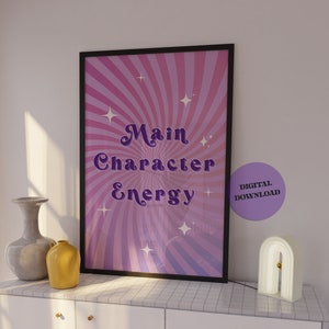 Cartel energético del personaje principal, cartel rosa preppy, arte de pared de moda, impresión empoderadora, impresión inspiradora, estética Y2k, DESCARGA DIGITAL