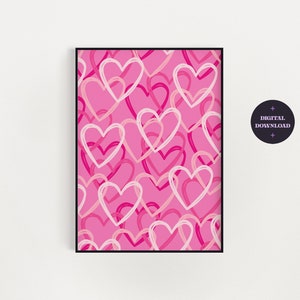 Arte da parete con cuori rosa / Arte da parete preppy rosa / Arredamento camera da letto rosa / Arte da parete alla moda / Stampa cuori rosa / Arredamento camera da letto / Download digitale
