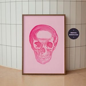 Pink Skull Illustration Wall Art | Pastel Gothic Wall Art | Pink Halloween Decor | Pink Gothic Wall Art Printable | Digital Download