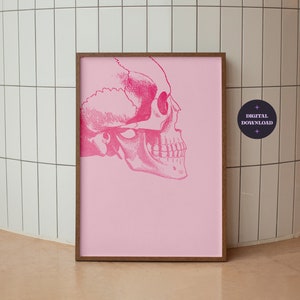 Pink Skull Illustration Print | Pastel Gothic Wall Art | Pink Halloween Decor | Pink Gothic Wall Art Printable | Digital Download