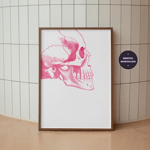 Pink Skull Poster, Quirky Apartment Decor, Pastel Gothic Wall Art, Girly Alt Room Decor, Trendy Pink Gothic Poster, DIGITAL DOWNLOAD