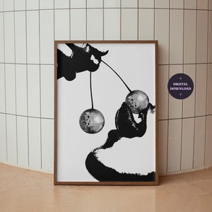 Plakat Cherry Disco Ball, Wystrój akademika, Wystrój wózka barowego, Plakat w stylu lat 70., Wystrój mieszkania w stylu Funky, Plakat w stylu Edgy Trendy, POBIERANIE CYFROWE
