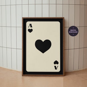 Trendy Ace of Hearts Print, Spielkarten Poster, Minimal Art Print, Funky Retro Wandkunst, coole Retro Aesthetic Printable, DIGITAL DOWNLOAD