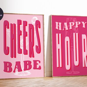2er Set Drucke, Bar Cart Wandkunst, Alkohol Drucke, Trendige Wandkunst, Happy Hour Druck, Cheers Babe, Retro Cocktail Druck, DIGITAL DOWNLOAD