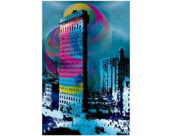 Flatiron Building NYC Art Print: Retro Cityscape Poster (Digital Download)