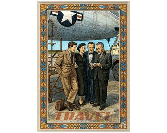 Retro Airplane Travel Poster: Mid-Century Modern Print (Digital Download)