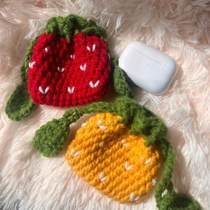 Crochet Fruit Airpod/Small Item Drawstring Pouch | Handmade | Gift | 6 Colors