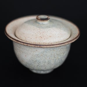Handcrafted Ceramic Gaiwan in  Blue and Cream Glaze – Chinese Gongfu Tea Set – Artisan Pottery Teaware