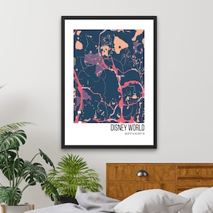 Disneyworld kaart, afdrukbare muurkunst, digitale download, vintage stijl, minimalistische kunst, moderne muurkunst, decor van het huis. Orlando kaart