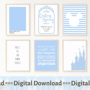 Main Street USA Nursery Decor Printable Wall art, Set of 6 prints,  Blue Nursery print, Digital download, minimalist,  Inspirational modern