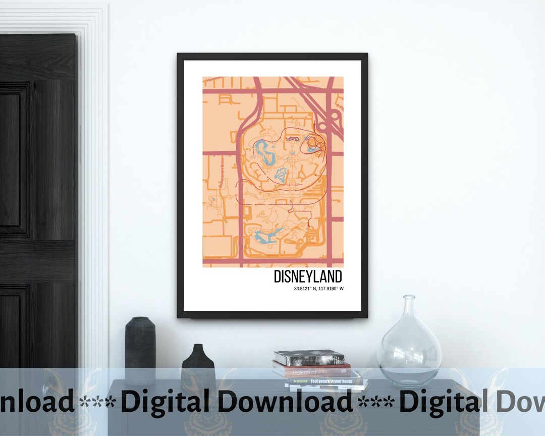 Disneyland California Map, Printable Wall Art, Digital Download ...