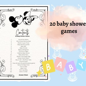 Baby Shower Games Set - 20 games - Mickey Baby Shower - Editable Template Games - Vintage style - Black and White Baby Shower - Printable