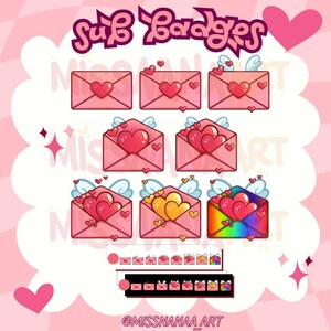 Valentine's Day Twitch Sub Badges - Love Letter Designs ( Resized ) - Pink Edition