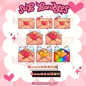 Valentine's Day Twitch Sub Badges - Love Letter Designs ( Resized ) - Gold Edition