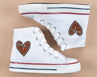 Custom canvas white high top shoes for kids, personalized toddlers shoes