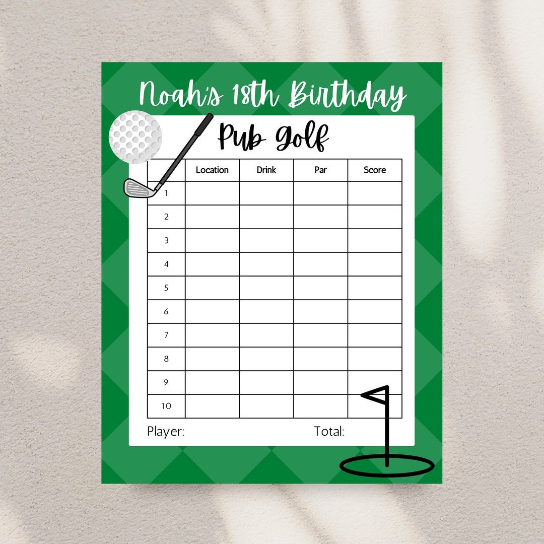 Pub Golf Scorecard Template Green Digital Download Customisable Canva 